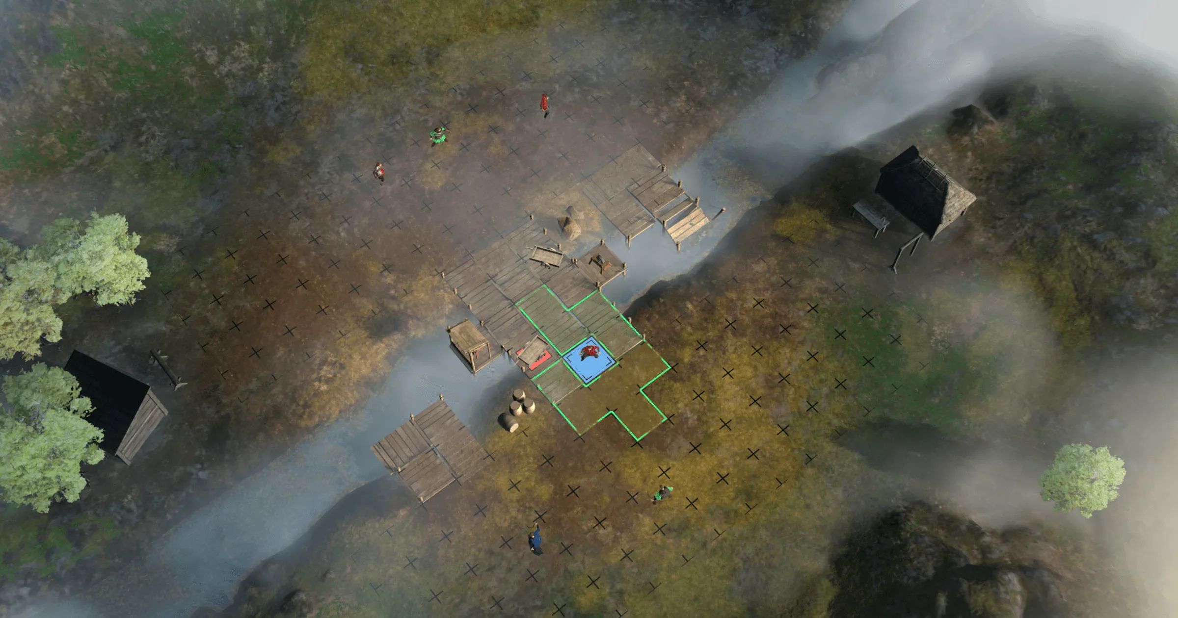 A Medieval battle in progress on the tile grid, with units arrayed across the field.
