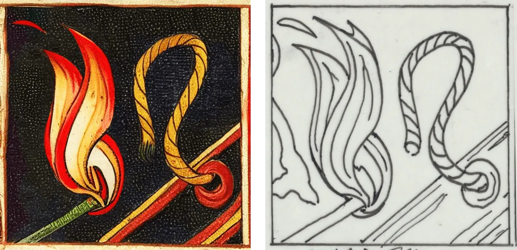 Finished Medieval game icons shown beside their hand-drawn sketch inputs.