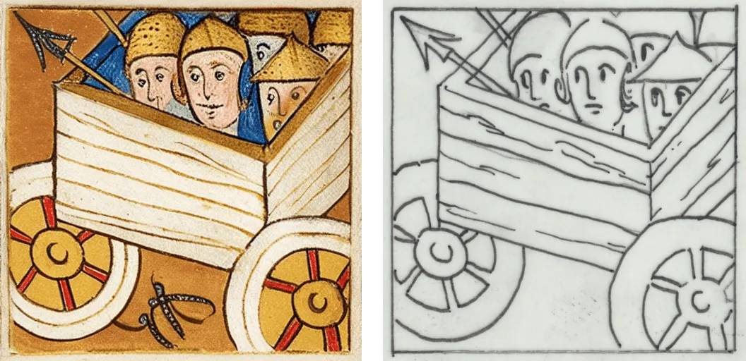 Further Medieval game icons paired with their source sketches.